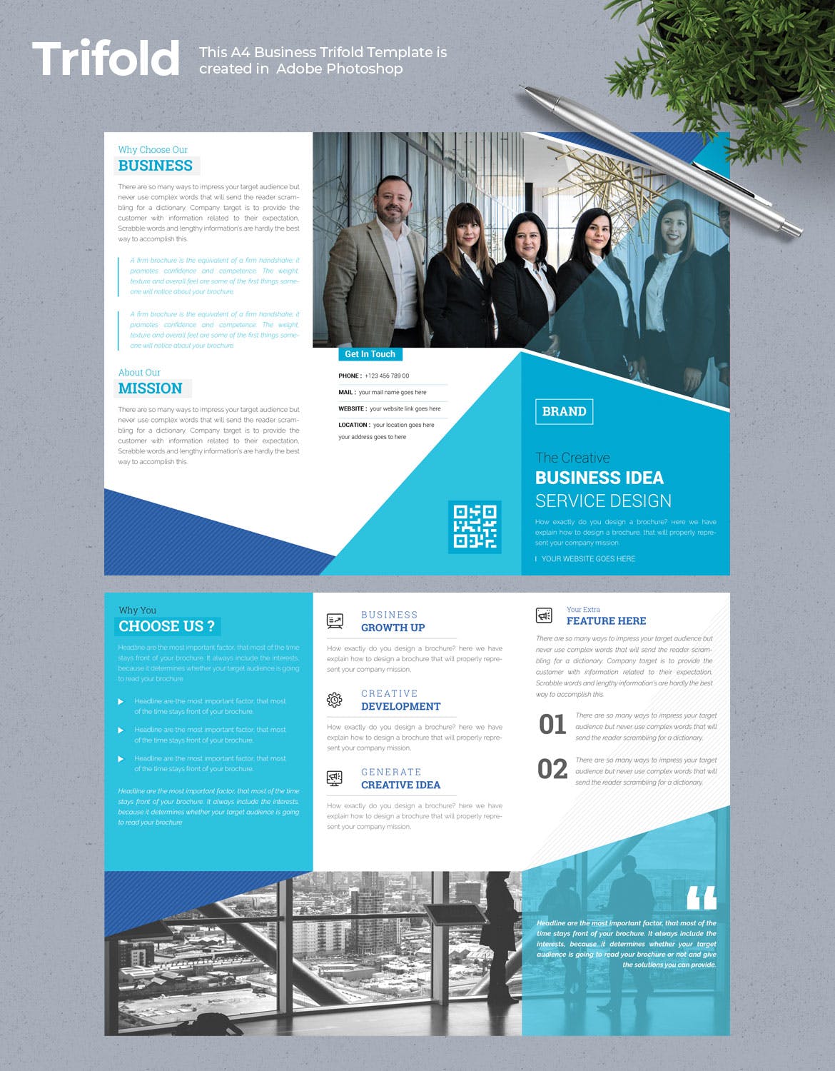 企业三折页版式设计宣传小册设计模板v5 Business Trifold Brochure插图(1)