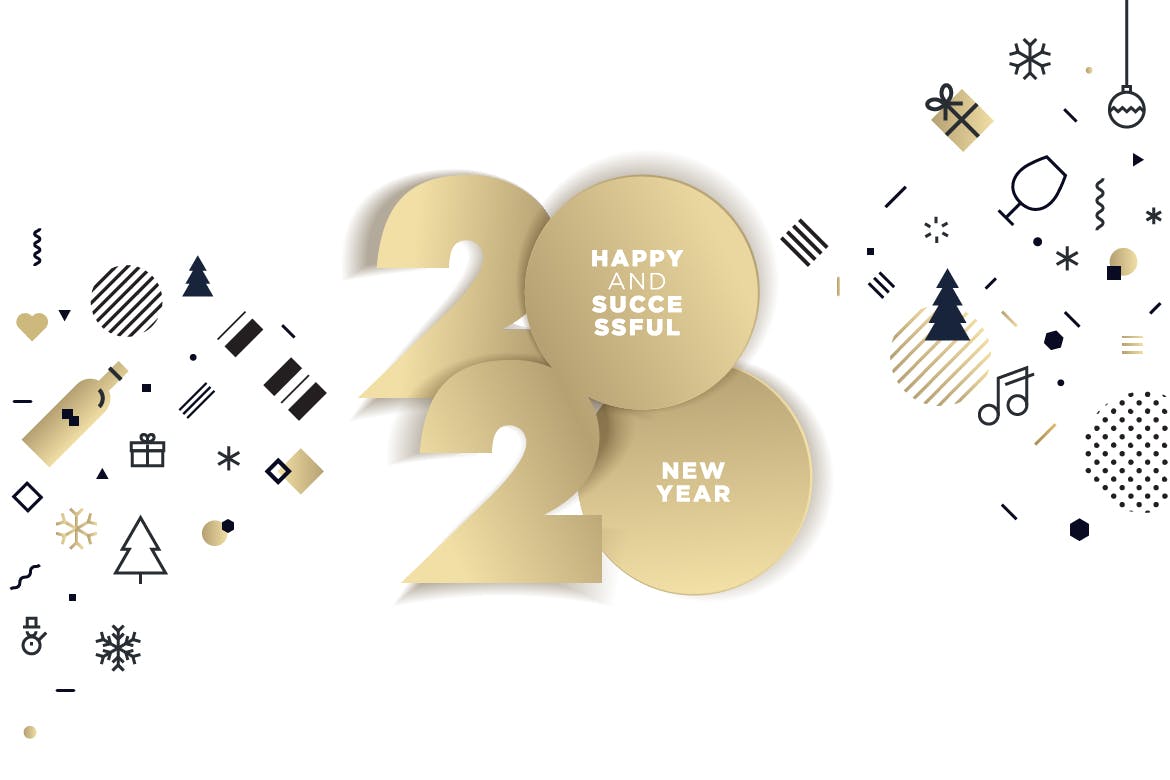2020新年贺卡矢量素材库精选模板v1 Happy New Year 2020 greeting card插图(1)