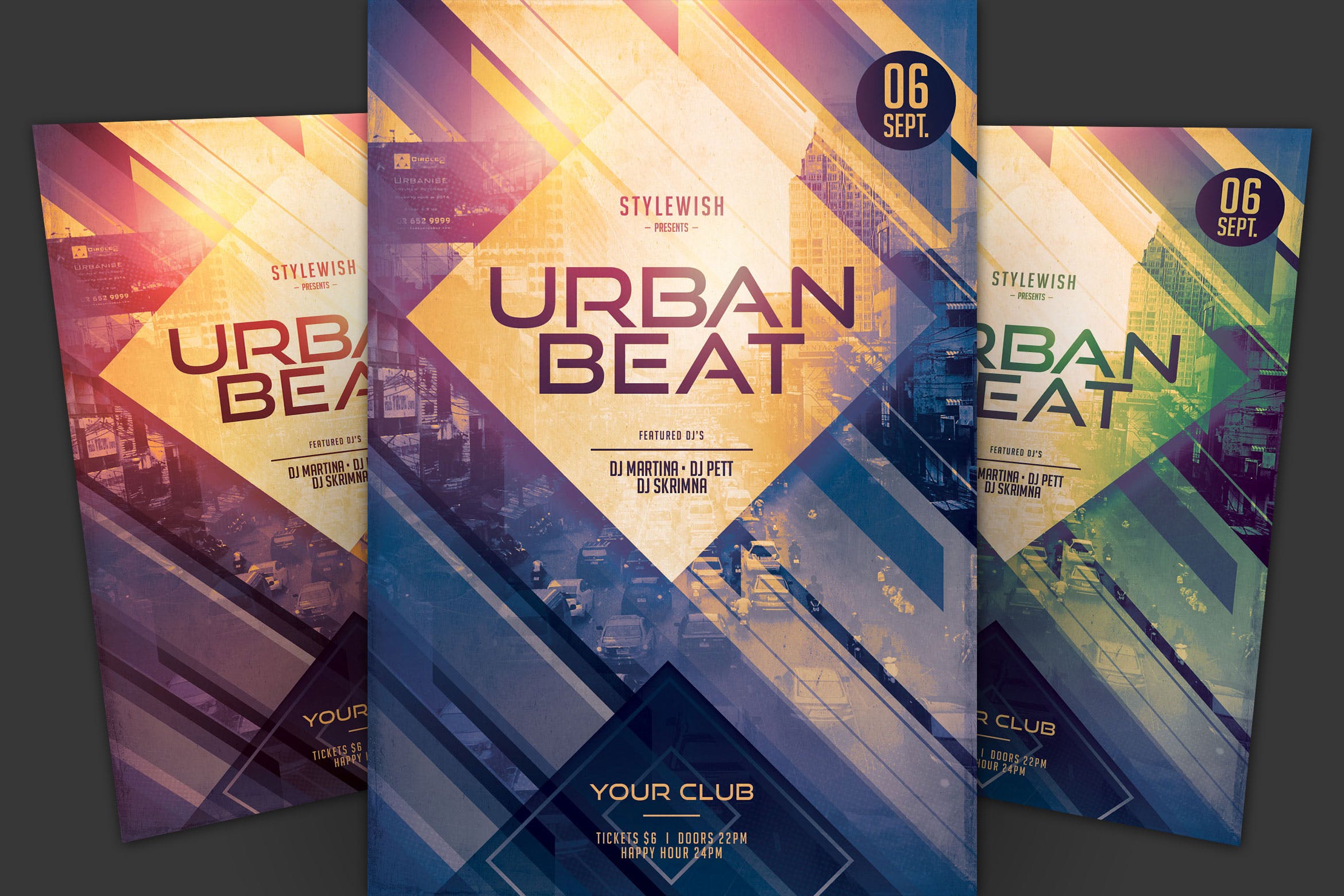 喧闹城市音乐节音乐活动海报传单素材库精选PSD模板 Urban Beat Flyer插图