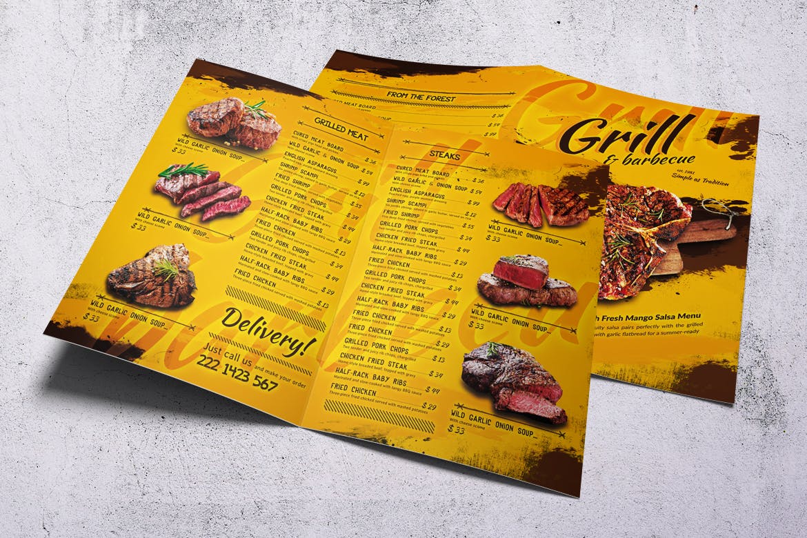 A4&美国信纸规格BBQ烧烤普贤居精选菜单模板 Barbecue Bifold A4 & US Letter Food Menu插图(1)