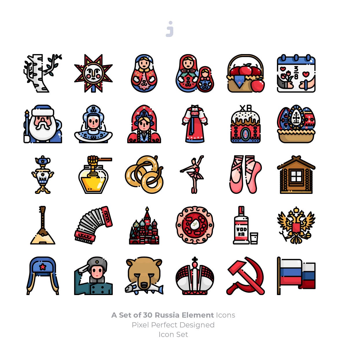 30枚彩色俄罗斯民族元素矢量素材库精选图标 30 Russia Element Icons插图(1)