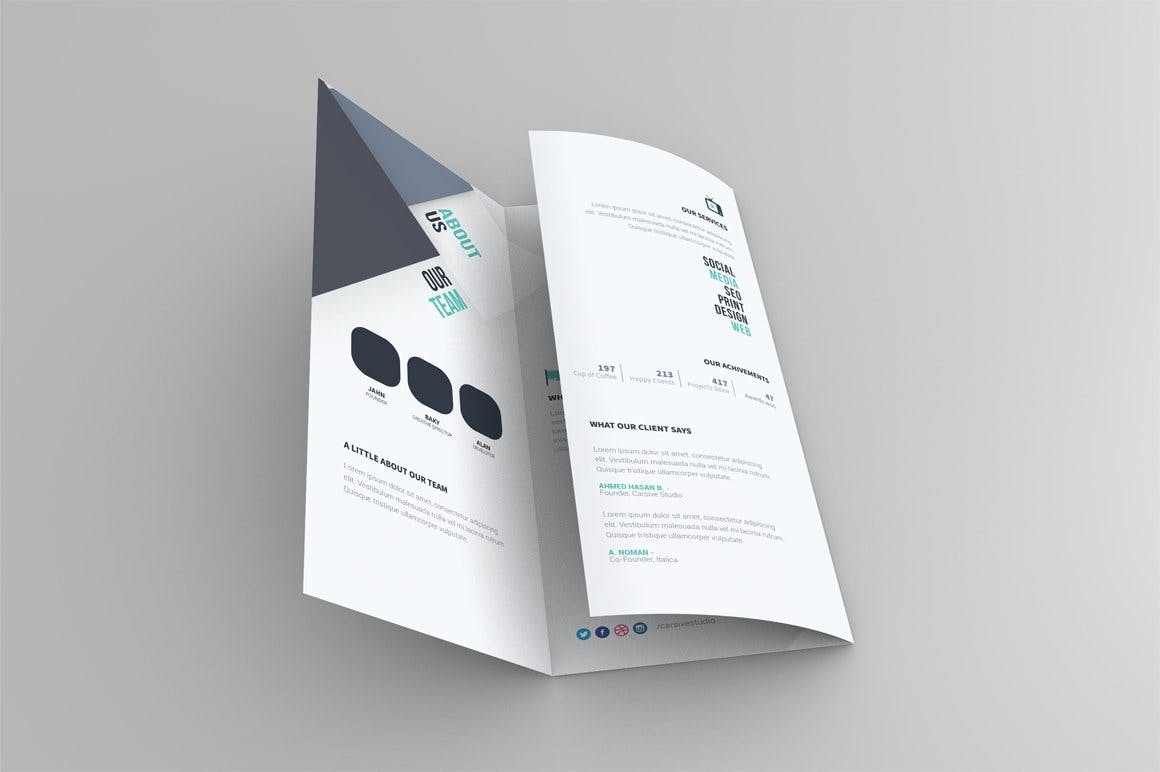 三折页传单设计多角度效果图样机普贤居精选模板 Trifold Brochure Mock-Up插图(3)