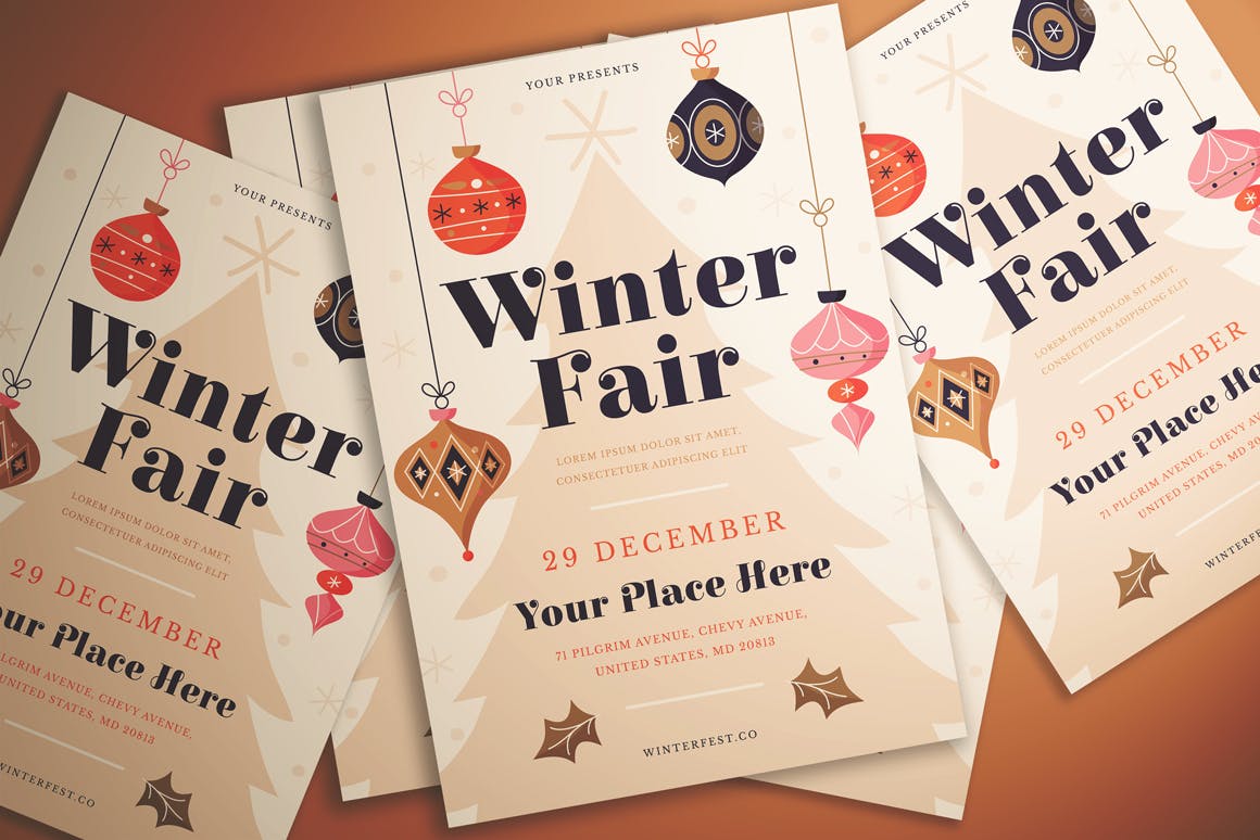 冬季博览会传单设计模板 Winter Fair Flyer插图(1)