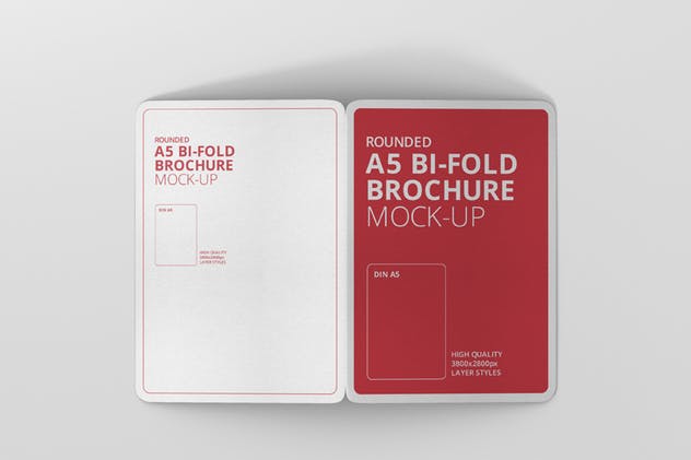 A5尺寸圆角双折页宣传册设计效果图样机普贤居精选 A5 Bi-Fold Brochure Mock-Up – Round Corner插图(5)