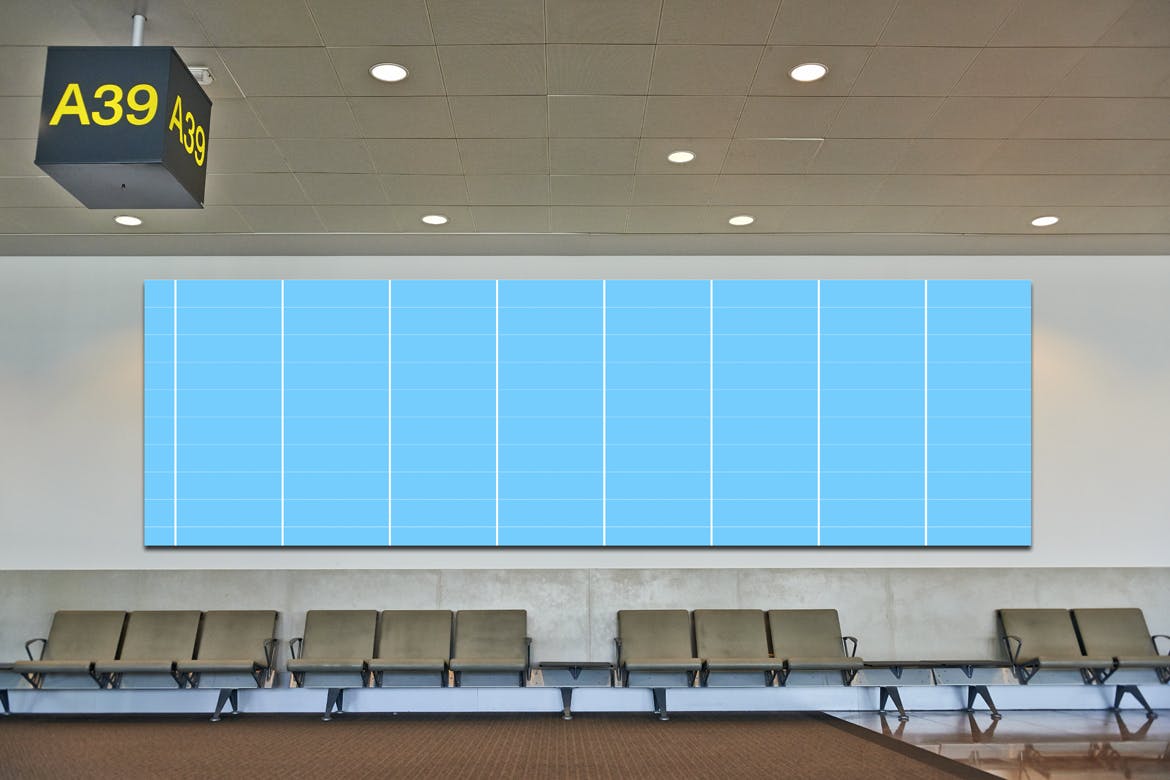 机场候机室挂墙广告大屏幕演示样机素材中国精选模板 Airport_Wall_Mockup插图(4)