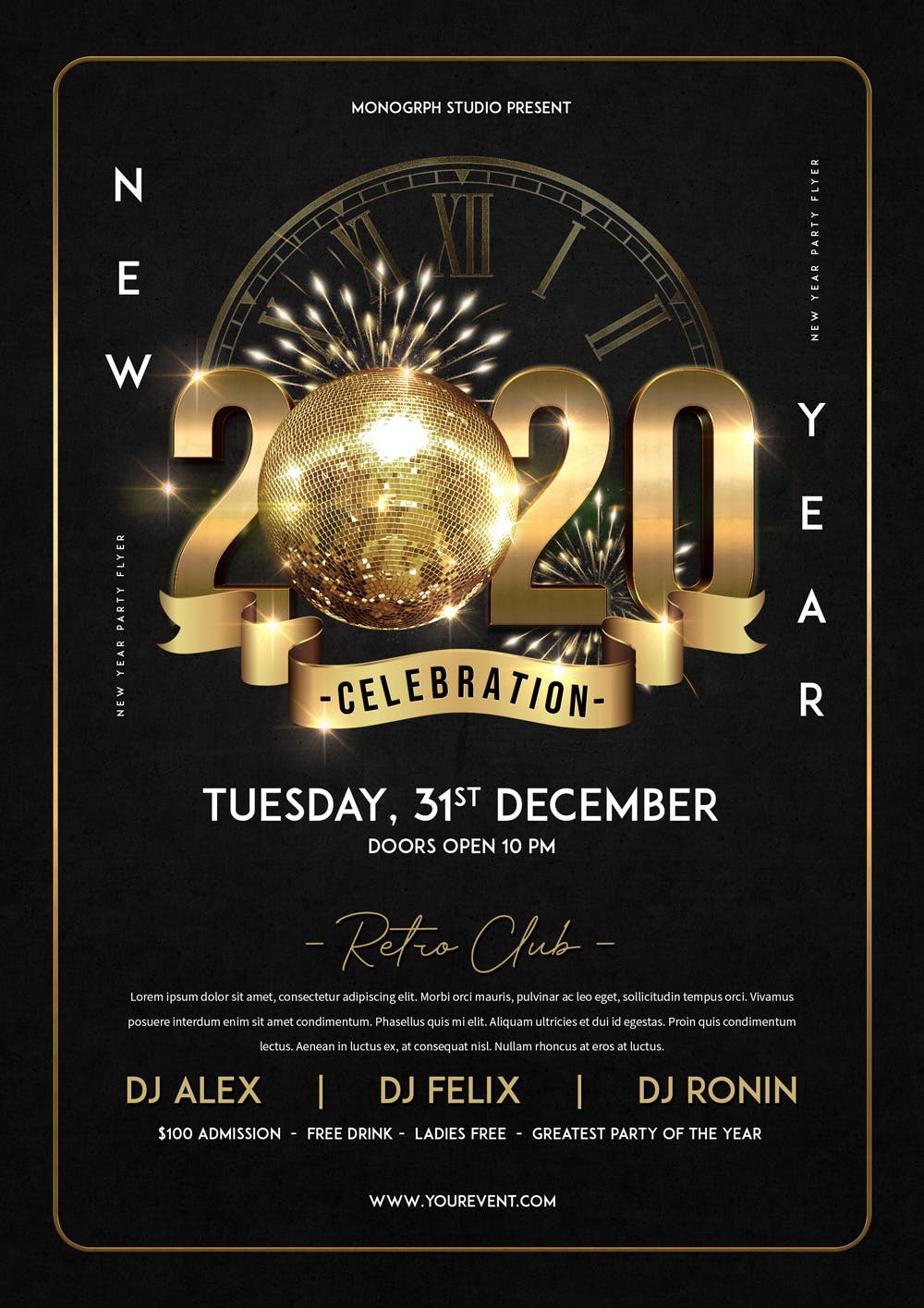 酒吧夜场2020年倒计时特别活动海报传单16设计网精选PSD模板 New Year Party Flyer插图(1)