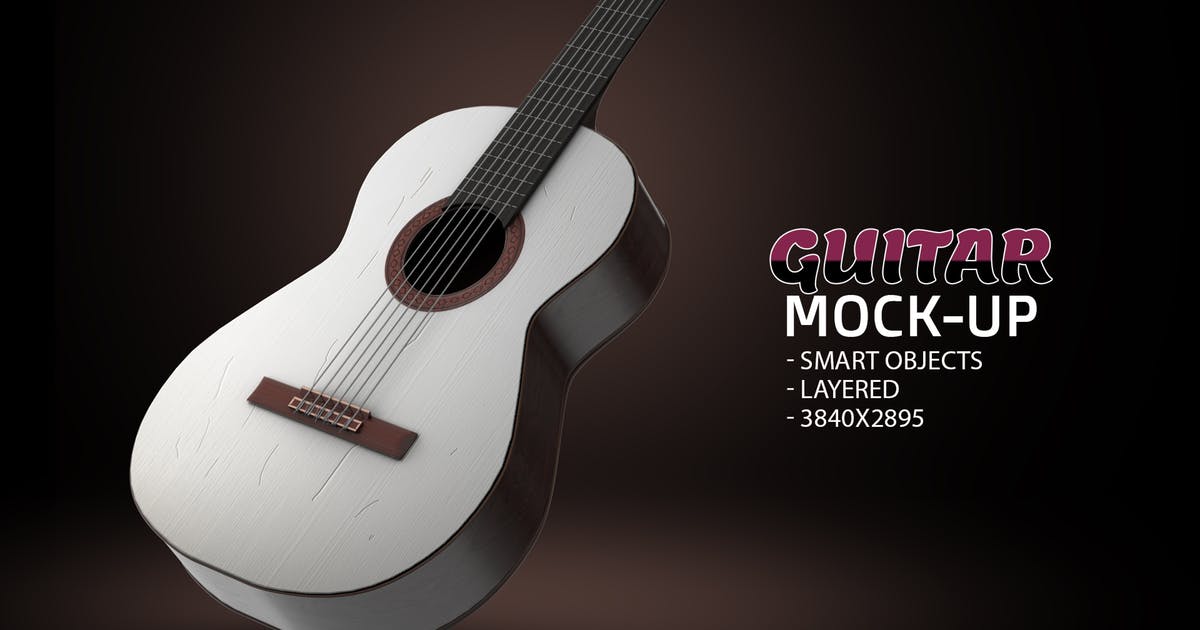 吉他产品外观设计效果图16设计网精选模板v1 Guitar Face PSD Mock-up插图