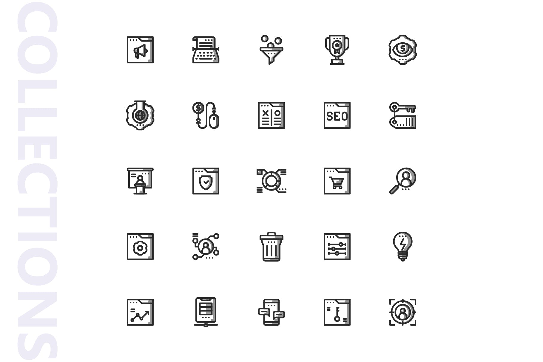25枚SEO搜索引擎优化营销矢量阴影16设计素材网精选图标v2 SEO Marketing Shady Icons插图(3)