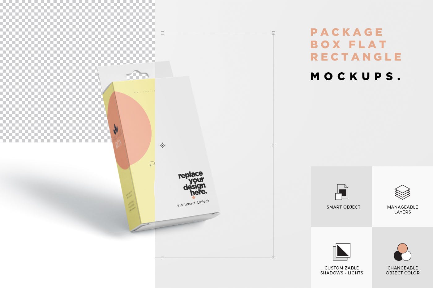 带挂耳设计扁平矩形产品包装盒效果图素材中国精选 Package Box Mockup Set- Flat Rectangle with Hanger插图(7)