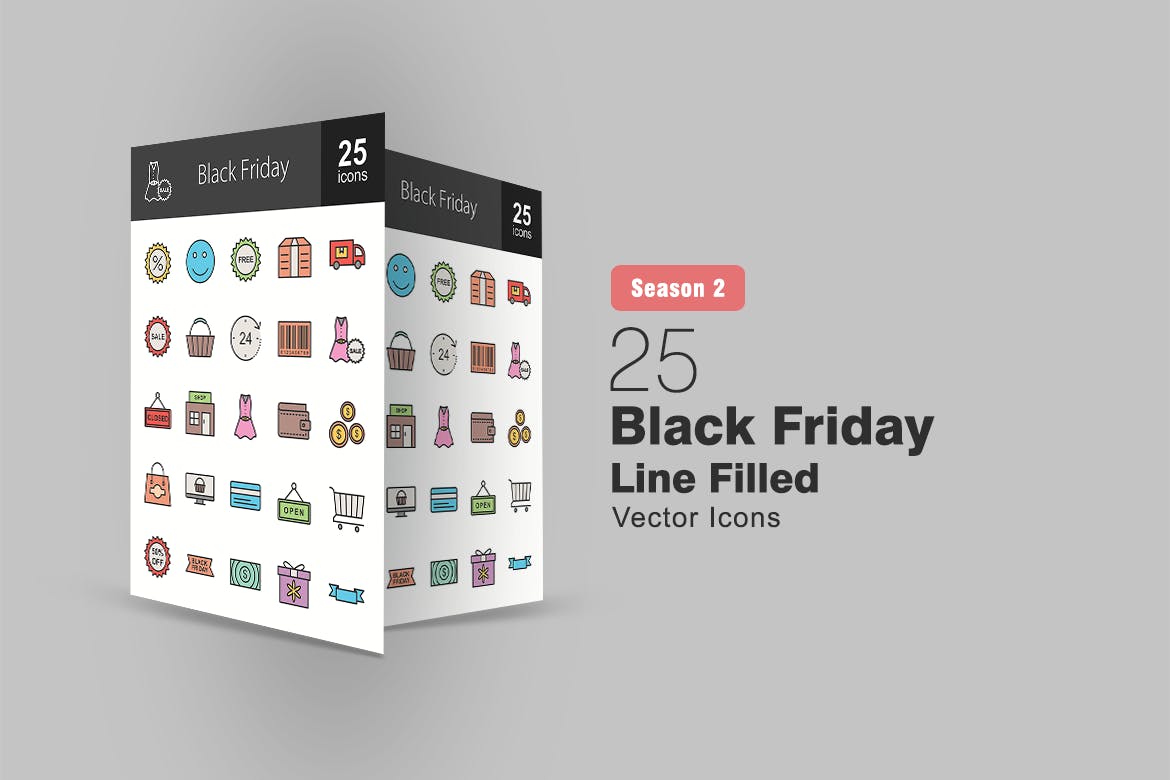 25枚黑色星期五主题填充线性非凡图库精选图标 25 Black Friday Filled Line Icons插图