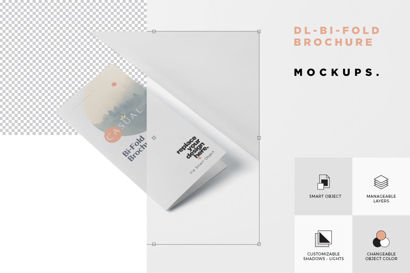 圆角设计风格对折企业传单设计样机非凡图库精选 DL Bi-Fold Brochure Mock-Up Set – Round Corner插图(5)