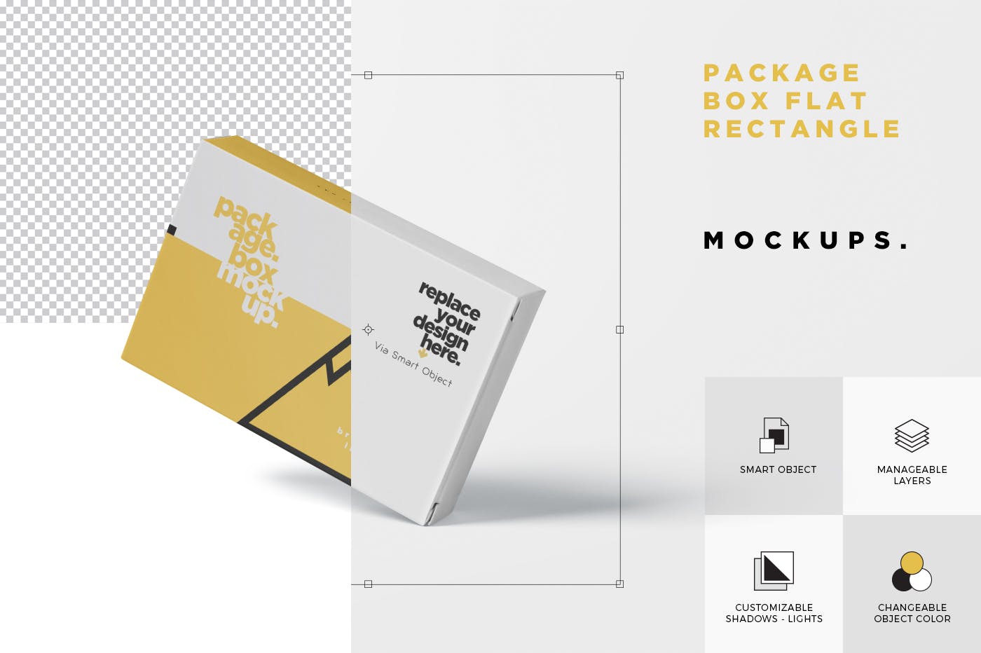 扑克牌大小扁平包装纸盒外观设计素材库精选模板 Package Box Mock-Up – Wide – Flat Rectangle Shape插图(6)