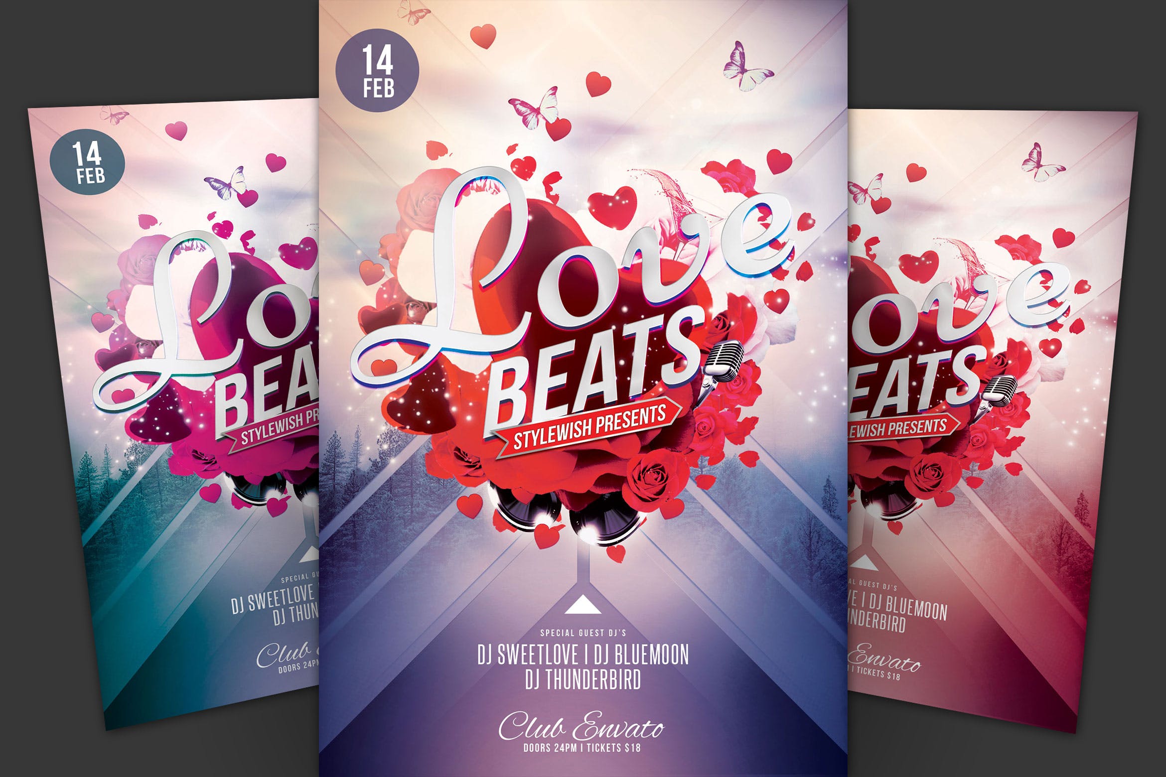 爱情与音乐主题活动海报传单素材库精选PSD模板 Love Beats Flyer插图