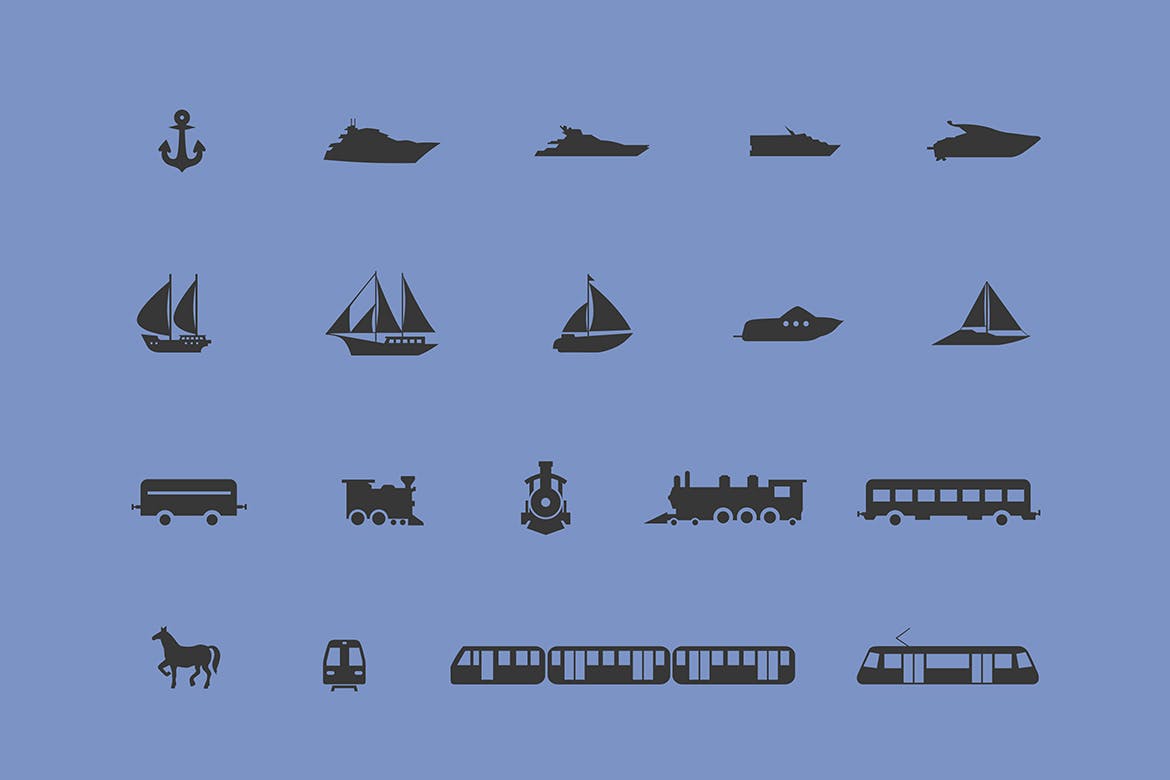 各种不同交通运输工具矢量素材库精选图标 Vehicles Icons / 3 Different Sheets插图(2)