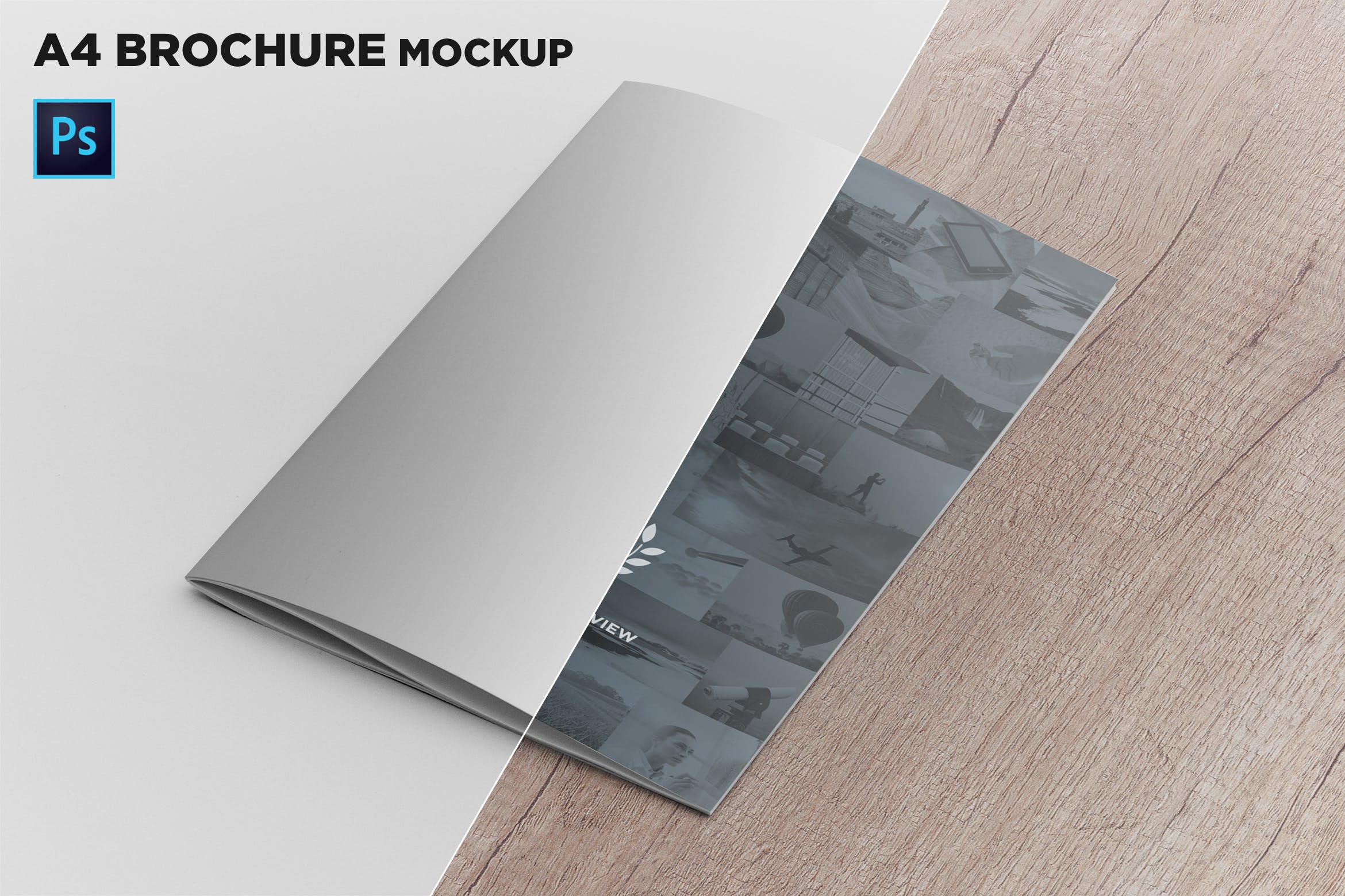 A4尺寸企业/品牌宣传册封面效果图样机素材库精选模板 A4 Brochure Cover Mockup Perspective View插图