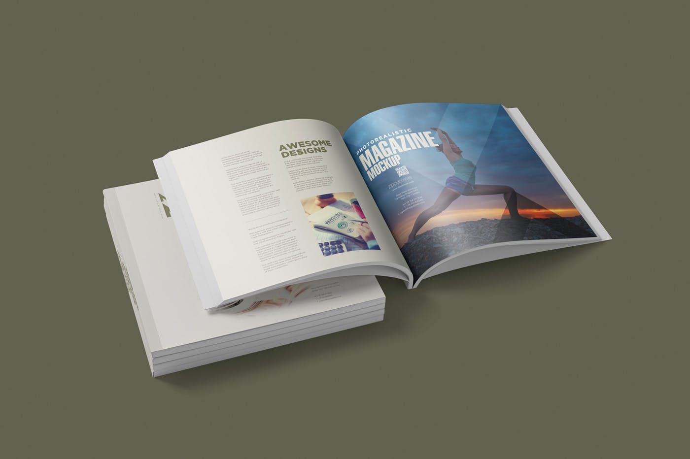 方形杂志印刷效果图样机普贤居精选PSD模板 Square Magazine Mockup Set插图(2)