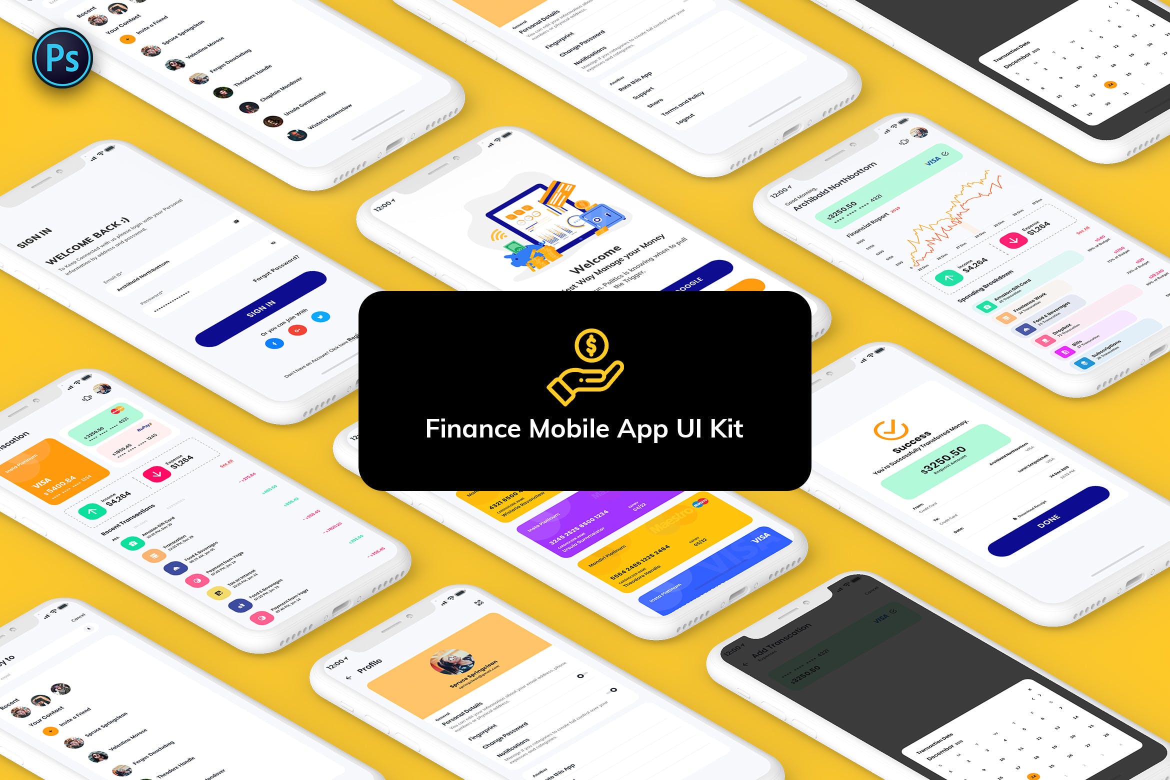 金融网上交易APP应用UI界面设计16图库精选模板 Finance Mobile App Template UI Kit Light Version插图