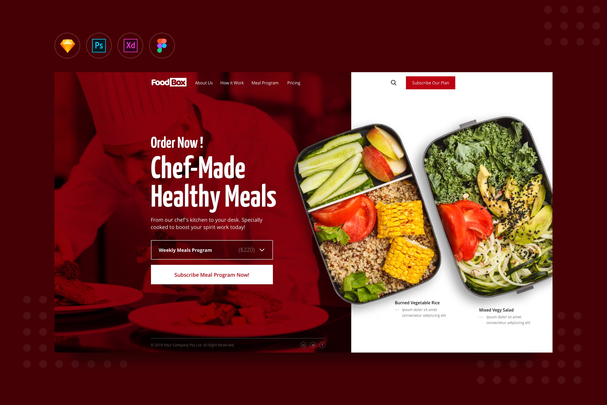 在线订餐网站界面设计素材库精选模板 DailyUI.V14 Online Daily Catering Order Website插图