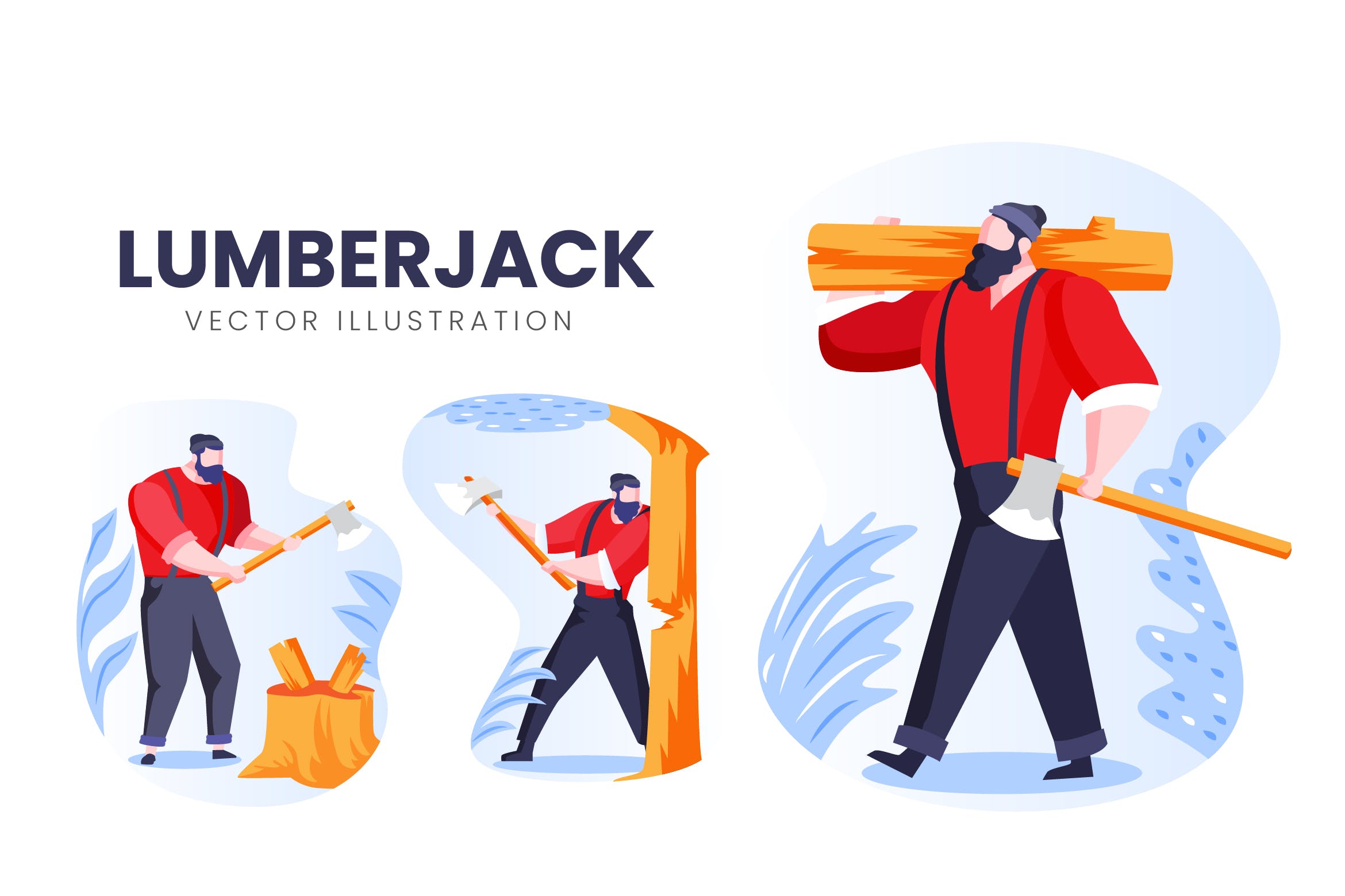 伐木工人物形象素材库精选手绘插画矢量素材 Lumberjack Vector Character Set插图
