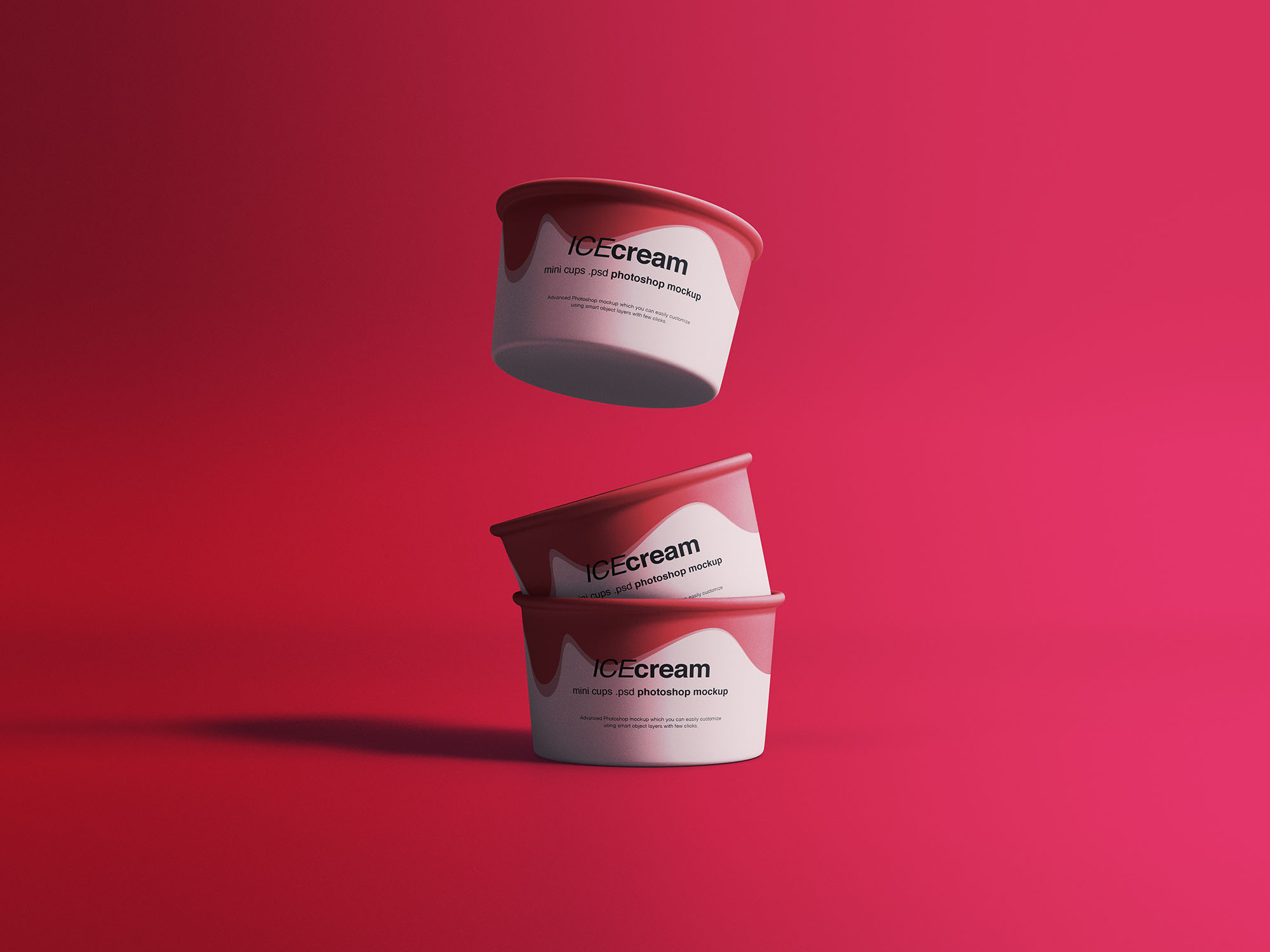 冰淇淋杯外观设计叠放悬浮视图素材库精选 Ice Cream Cups Mockup插图(1)