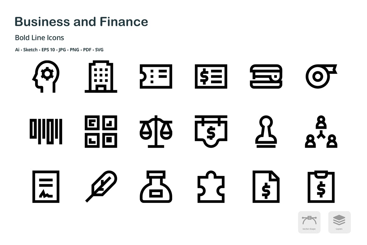 商业&金融主题粗线条风格矢量亿图网易图库精选图标 Business and Finance Mini Bold Line Icons插图(1)
