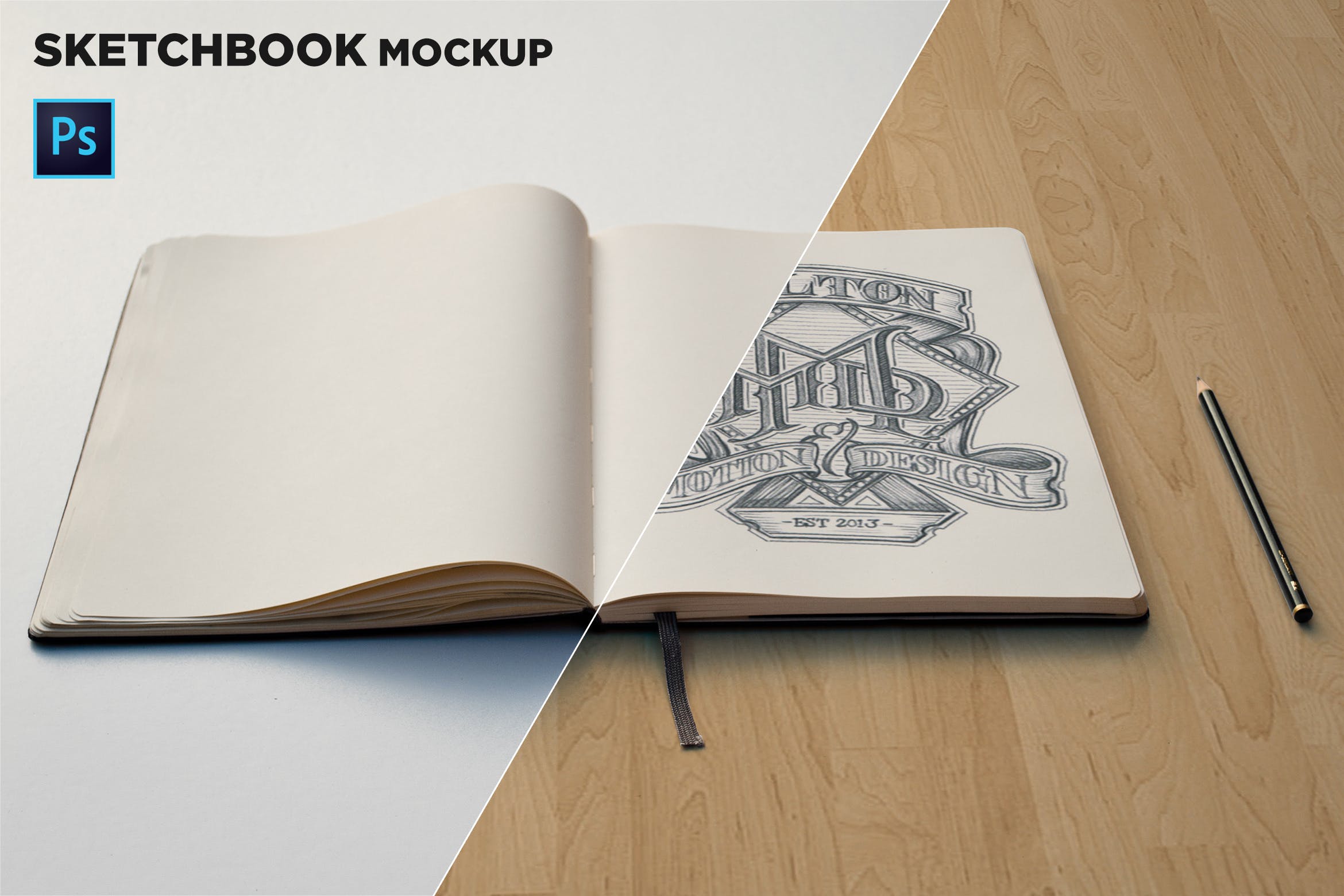 素描本内页设计/艺术作品展示前视图样机16设计网精选 Sketchbook Mockup Front View插图