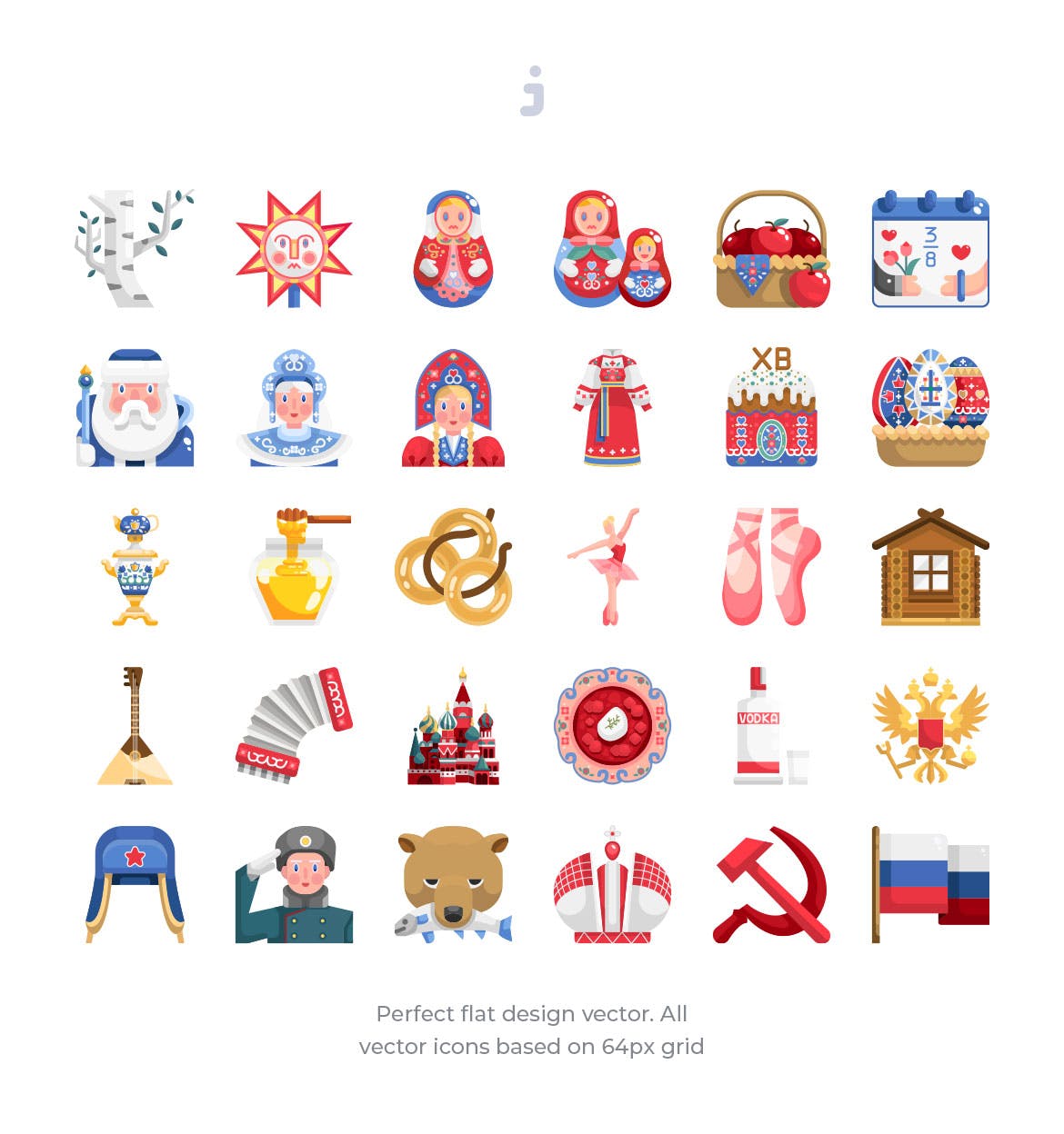 30枚扁平设计风格俄罗斯民族元素矢量亿图网易图库精选图标 30 Russia Element Icons – Flat插图(1)