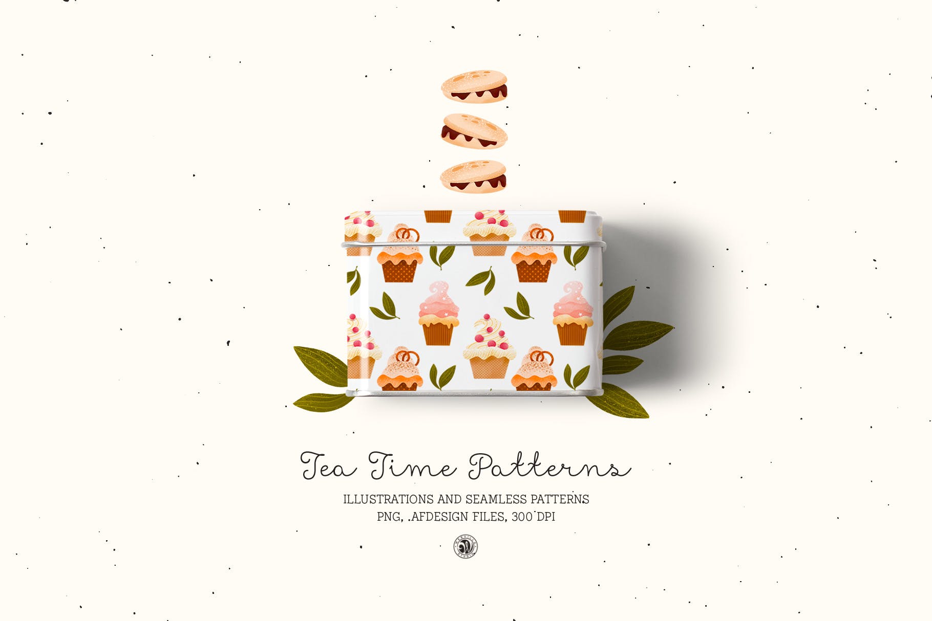 下午茶时光主题点心甜点手绘图案无缝背景素材 Tea Time Patterns插图(6)