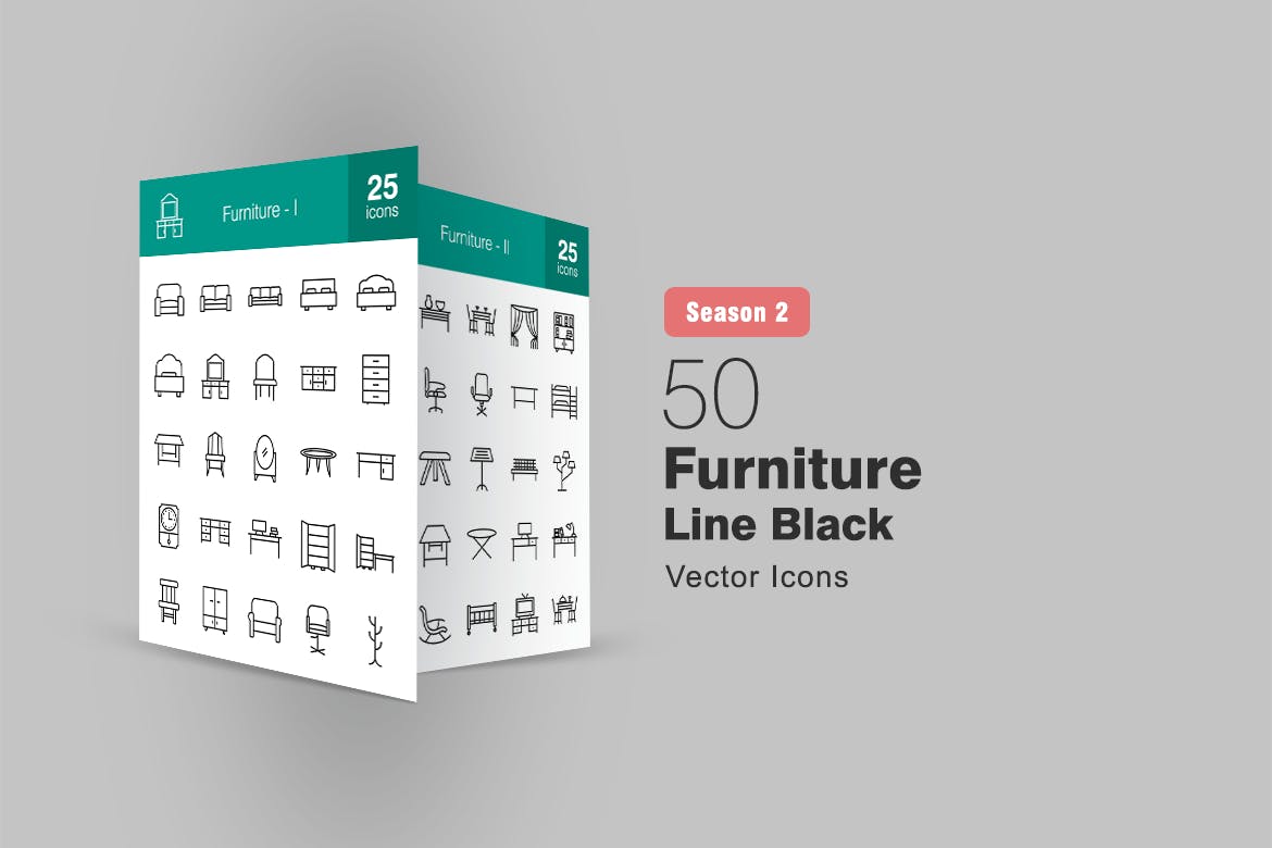 50枚家具系列线性非凡图库精选图标 II 50 Furniture Line Icons Season II插图