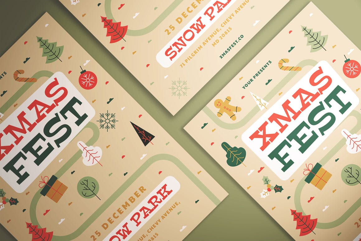 可爱设计风格圣诞节主题活动传单模板 Xmas Fest Flyer插图(3)