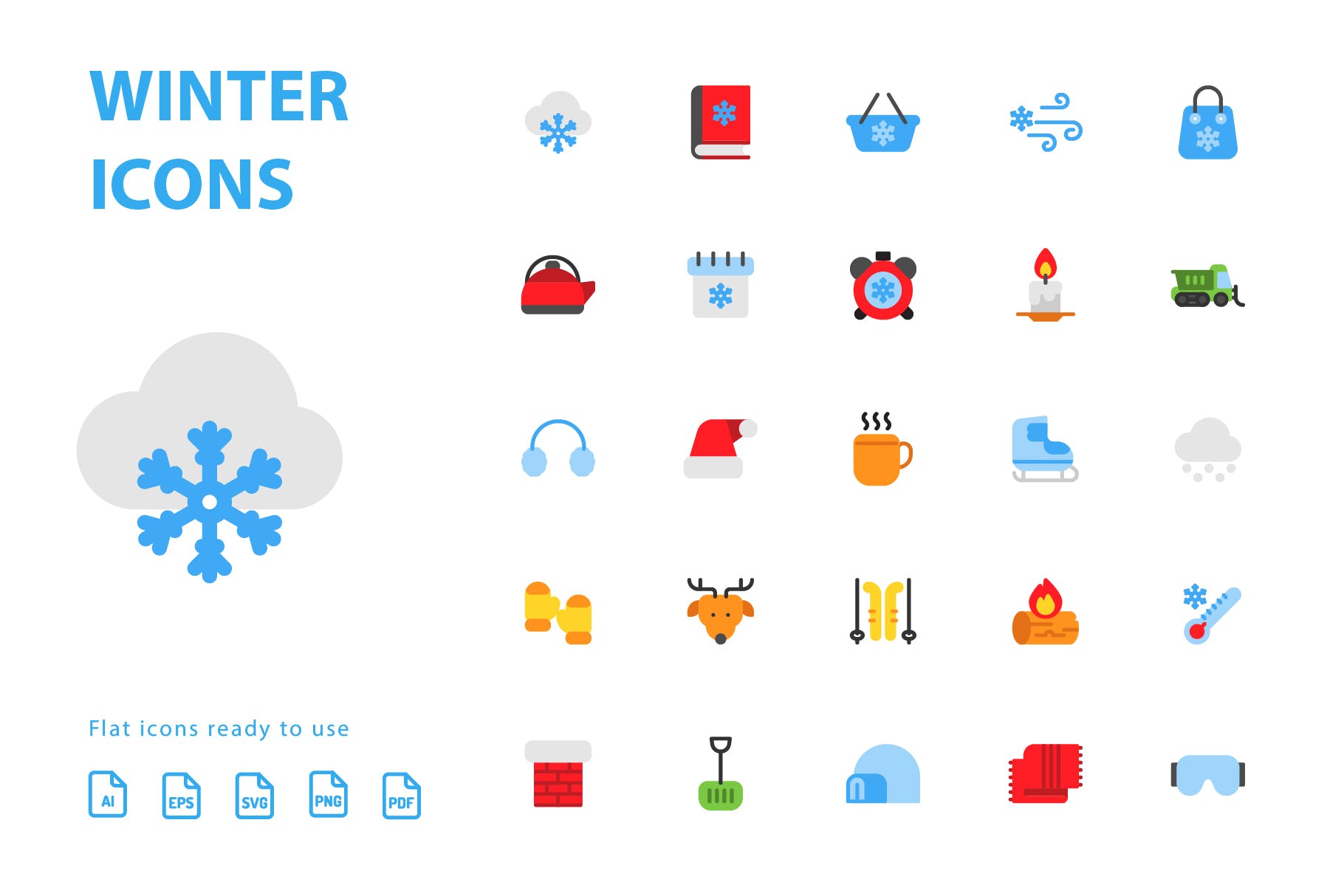 25枚冬天主题扁平设计风格矢量素材库精选图标v2 Winter Flat Icons插图(2)