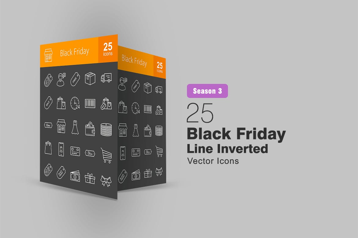 25枚黑色星期五主题反转色线性16图库精选图标 25 Black Friday Line Inverted Icons插图