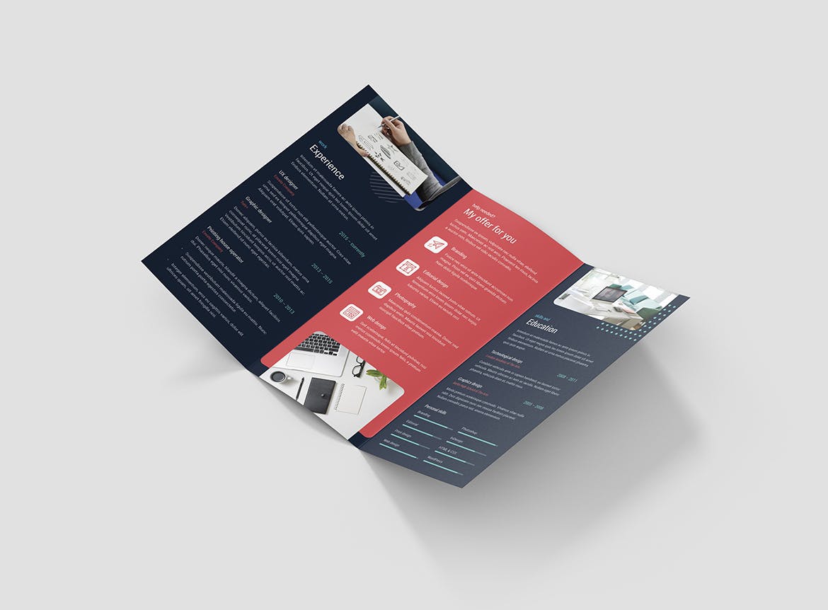 竖版印刷三折页创意16设计网精选简历模板 Brochure – Resume Tri-Fold插图(6)