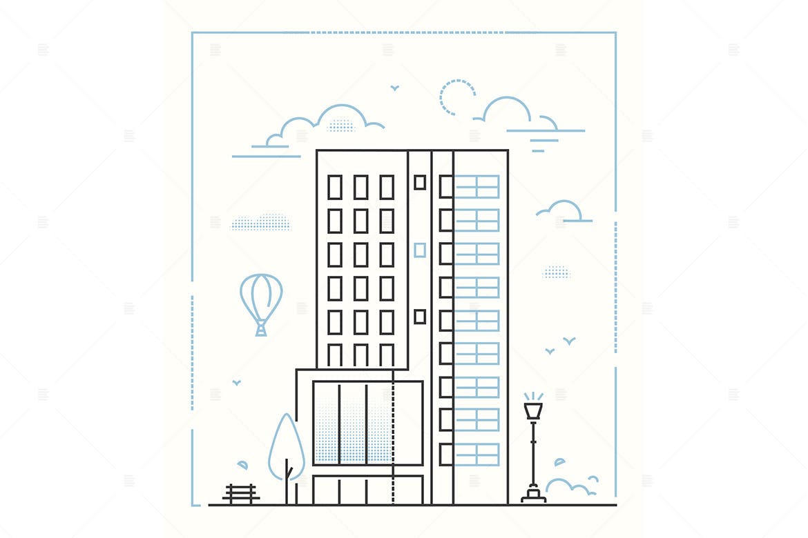 现代建筑线性设计风格矢量插画16设计网精选v2 Modern building – line design style illustration插图