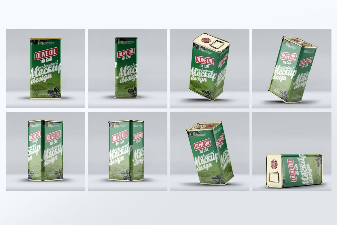 橄榄油罐头包装外观设计效果图素材中国精选模板 Tin Can Olive Oil Mock-Up插图(1)