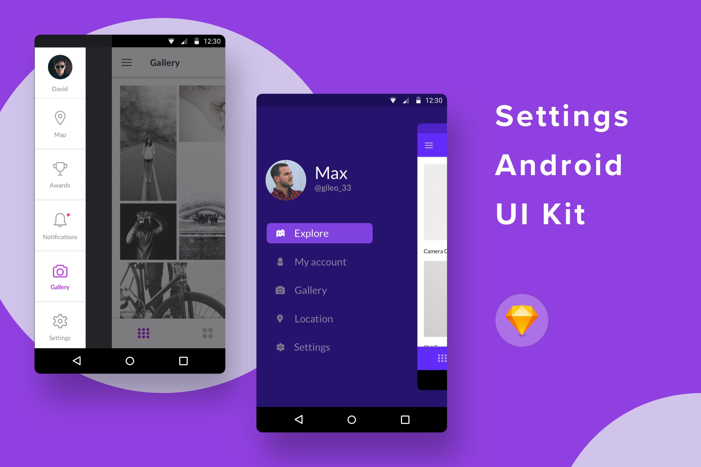 Android应用用户中心界面设计SKETCH模板 Settings Android UI Kit (Sketch)插图