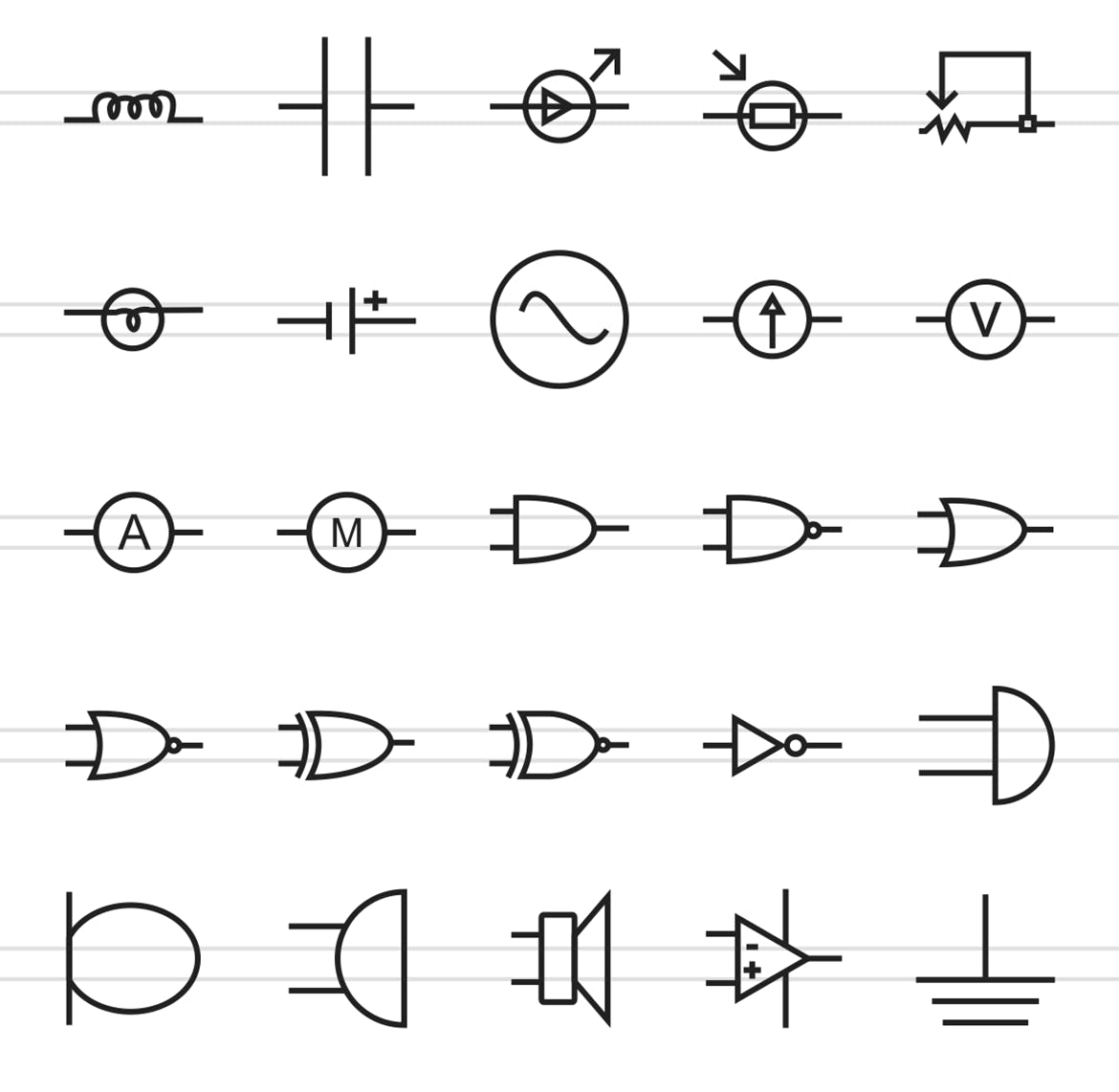 50枚电路线路板主题矢量线性16设计素材网精选图标 50 Electric Circuits Line Icons插图(2)