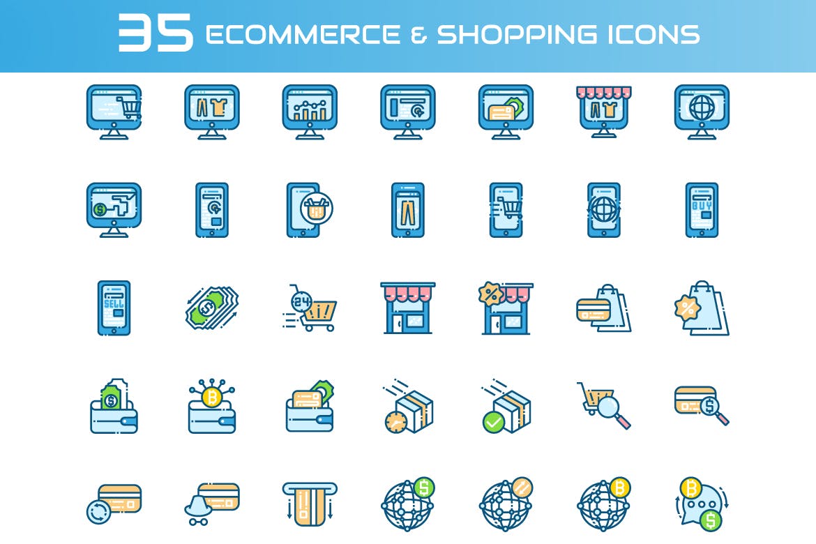 35枚电子商务&购物主题矢量16图库精选图标 E-commerce and Shopping Icons插图(1)