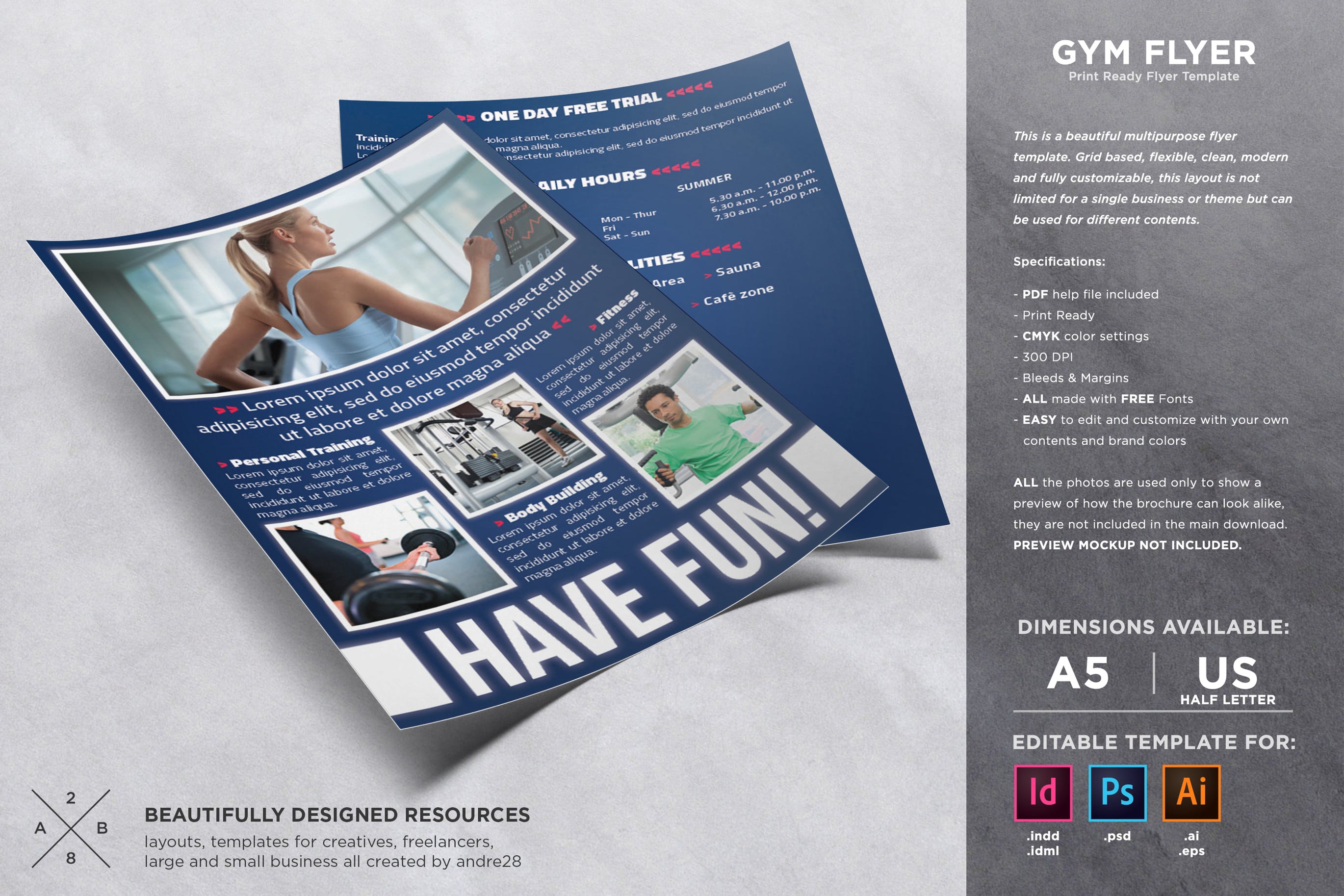 健身俱乐部推广传单设计模板 Fitness Flyer Template插图