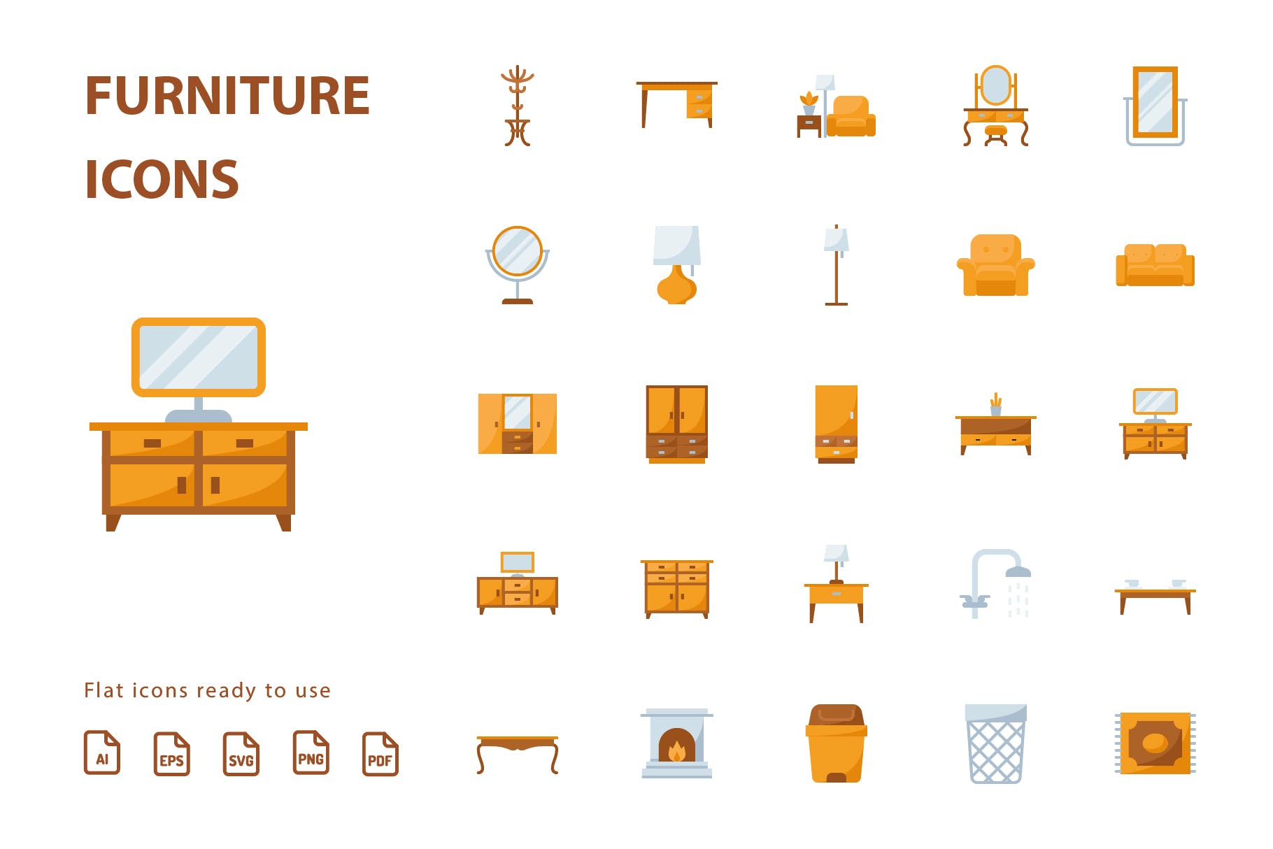 25枚家具主题扁平设计风格矢量亿图网易图库精选图标v2 Furniture Flat Part 2插图(1)