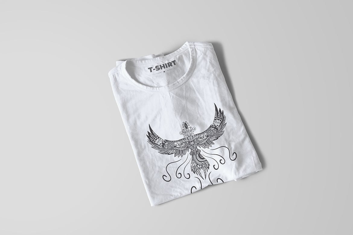 凤凰-曼陀罗花手绘T恤印花图案设计矢量插画素材库精选素材 Phoenix Mandala T-shirt Design Vector Illustration插图(6)