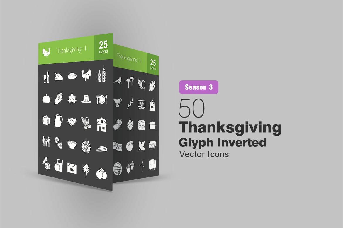 50枚感恩节主题反转色矢量字体素材库精选图标 50 Thanksgiving Glyph Inverted Icons插图
