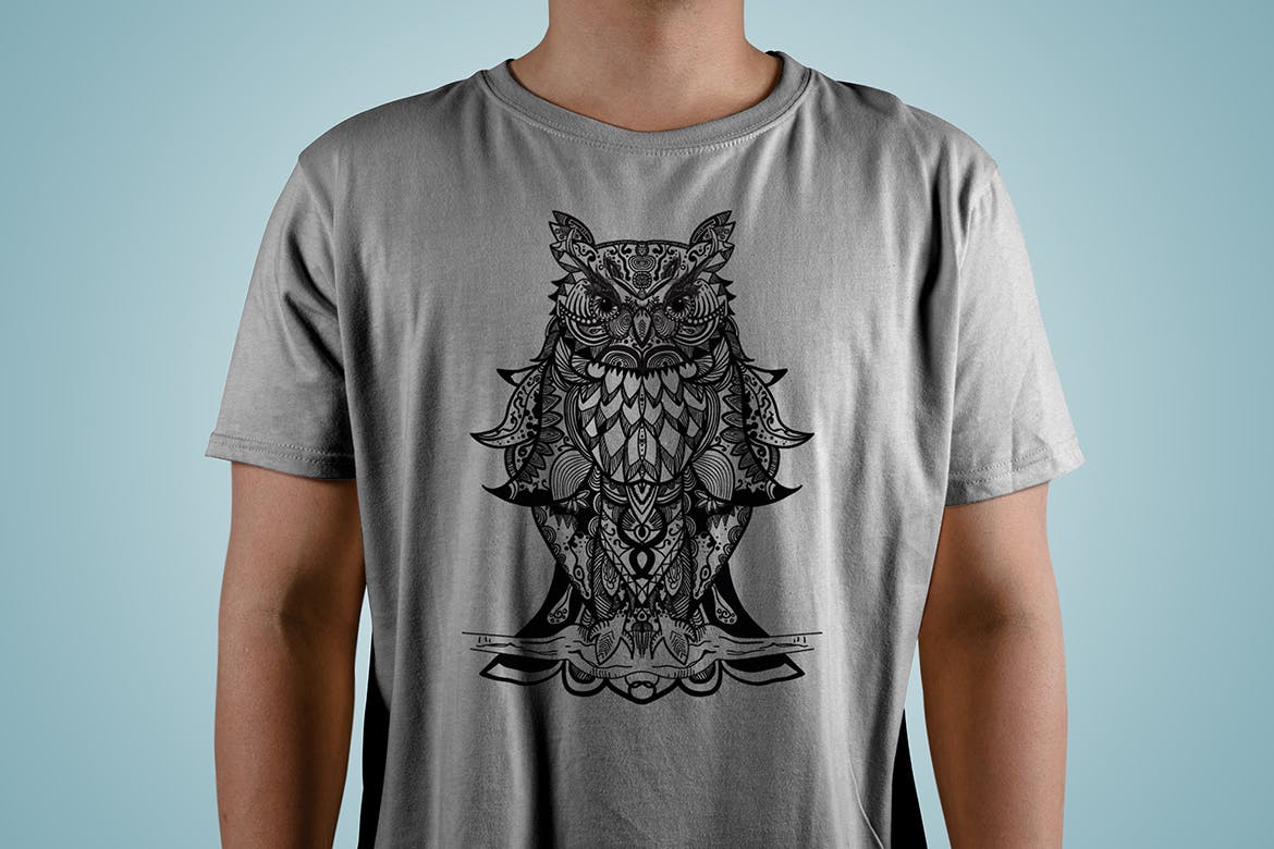 猫头鹰-曼陀罗T恤印花图案设计矢量素材 Owl Mandala T-shirt Design Vector Illustration插图(5)