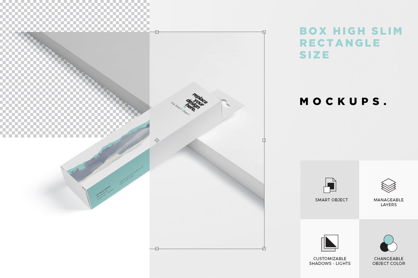 超薄矩形长条包装盒外观设计效果图素材中国精选 Box Mockup PSDs – High Slim Rectangle Size Hanger插图(6)