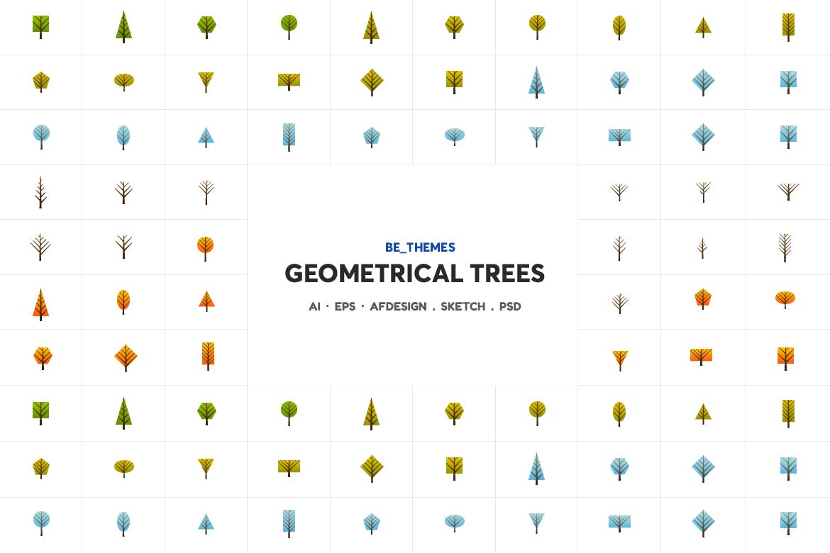 树木几何图形亿图网易图库精选图标矢量设计模板 Geometrical Trees Icon Template插图(1)