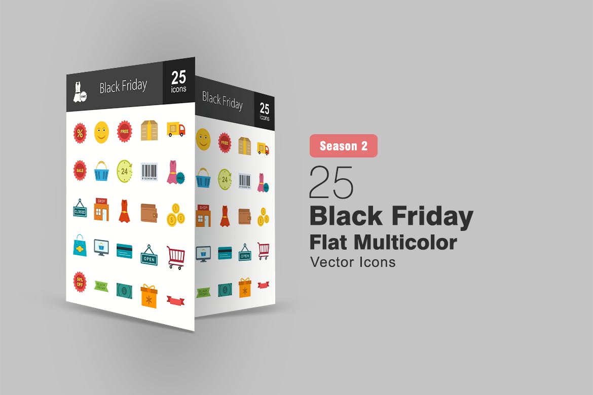 25枚黑色星期五主题扁平设计风格多彩非凡图库精选图标 25 Black Friday Flat Multicolor Icons插图