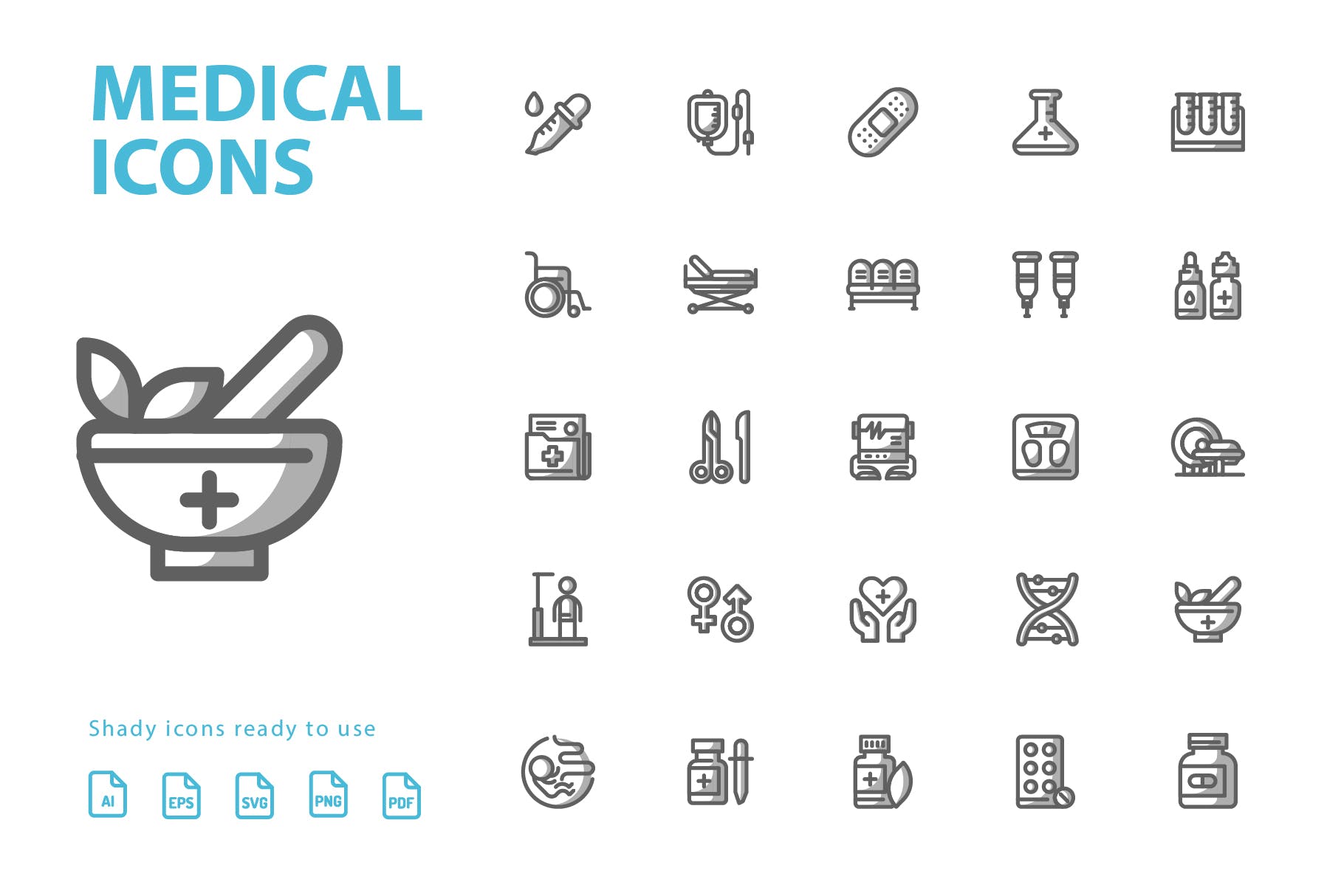 25枚医疗药物主题矢量阴影素材库精选图标v2 Medical Shady Icons插图(2)