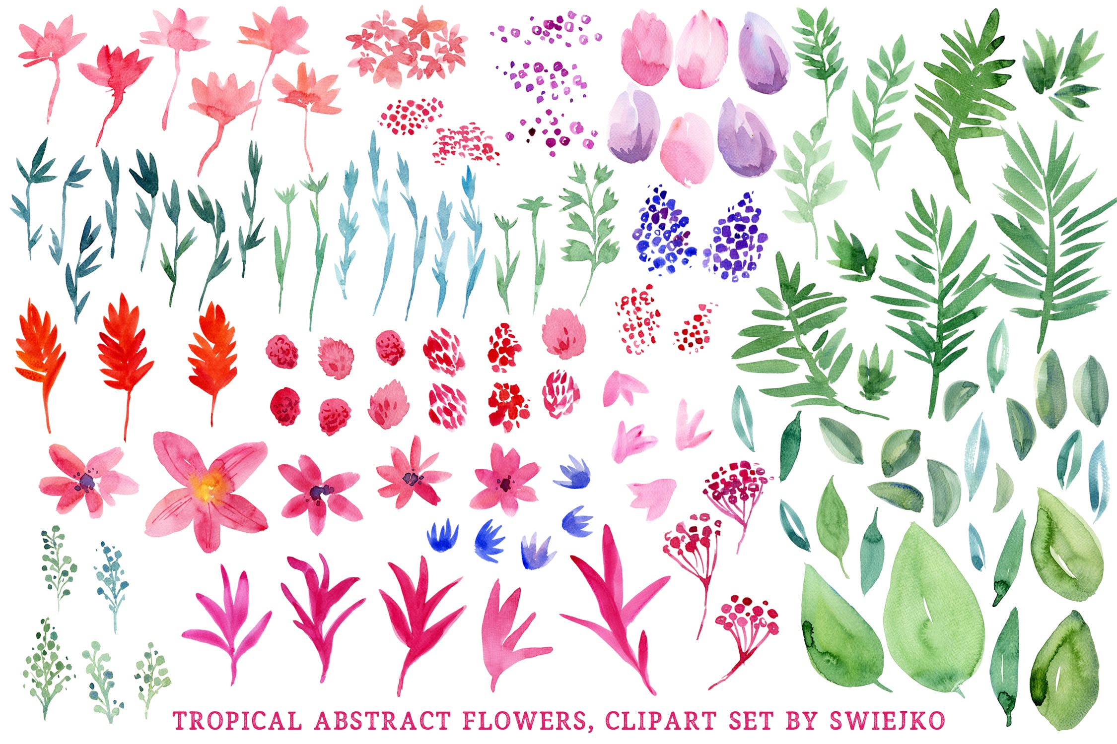 热带水彩花卉手绘剪贴画普贤居精选PNG素材 Tropical Abstract Flowers插图(3)