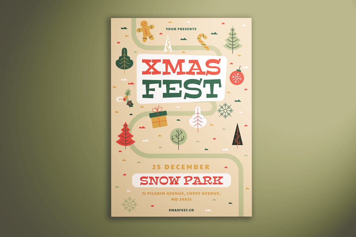 可爱设计风格圣诞节主题活动传单模板 Xmas Fest Flyer插图(5)