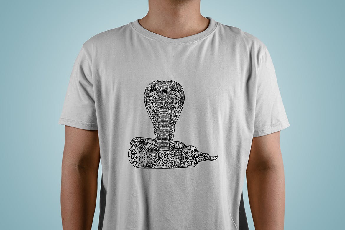眼镜蛇-曼陀罗花手绘T恤印花图案设计矢量插画16设计网精选素材 Cobra Mandala T-shirt Design Vector Illustration插图(2)